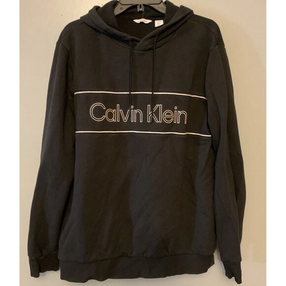 CALVIN KLEIN SWEATSHIRT  PULLOVER WITH HOOD BLACK WITH LOGO MENS Size XL - Picture 1 of 4